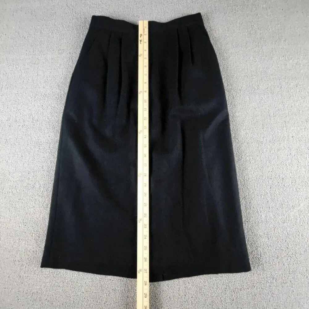 Vntg Sag Harbor Skirt Womens 8 Black Wool Straight Midi Lined Pockets Career